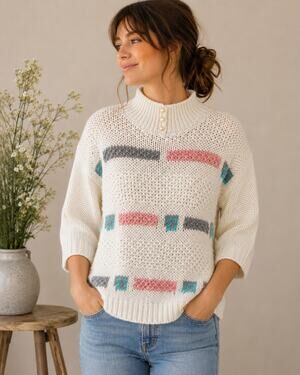 Vintage Item ll Knitted by Hand Knit Womens Sweater Size S Pullover Cottagecore